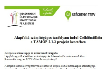 TÁMOP 2.1.2 - alapfokú számítógépes tanfolyam indul Celldömölkön